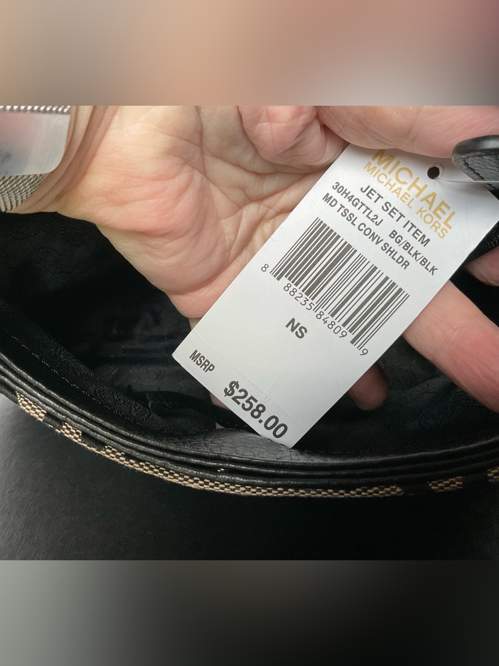 Michael Kors Jet Set Black/Tan MK Logo Crossbody Md Tassel Conv $258 - Picture 3 of 16